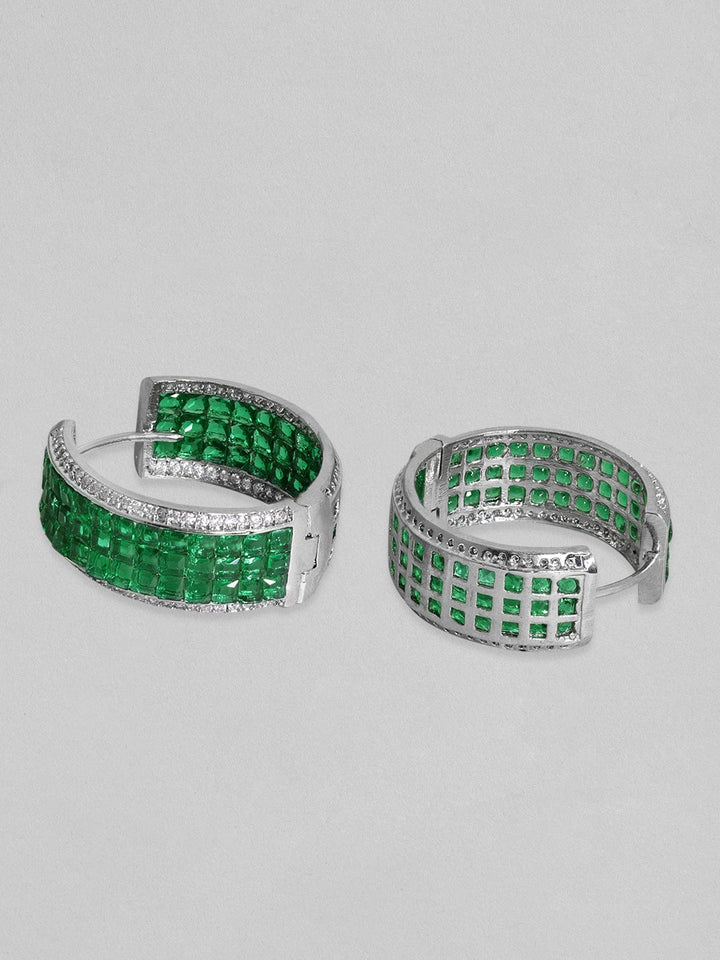 Rubans Rhodium Plated Premium White & Emerald Zircons Hoop Earring Earrings