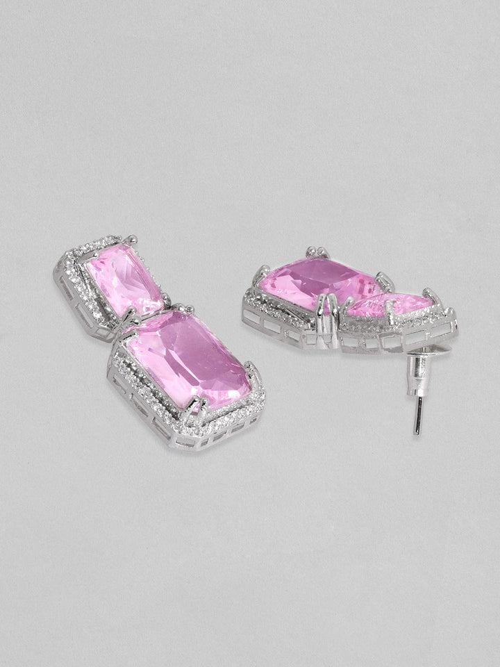 Rubans Rhodium Plated Premium white & Pink Saphire solitaire Zircons Dangle Earring. Earrings