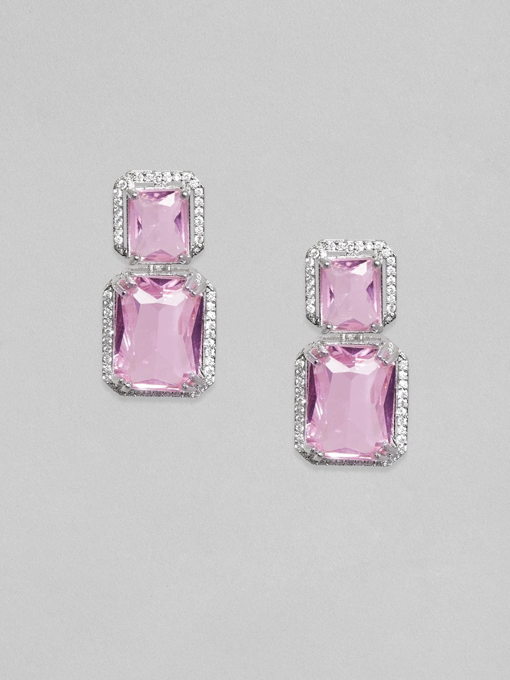 Rubans Rhodium Plated Premium white & Pink Saphire solitaire Zircons Dangle Earring. Earrings