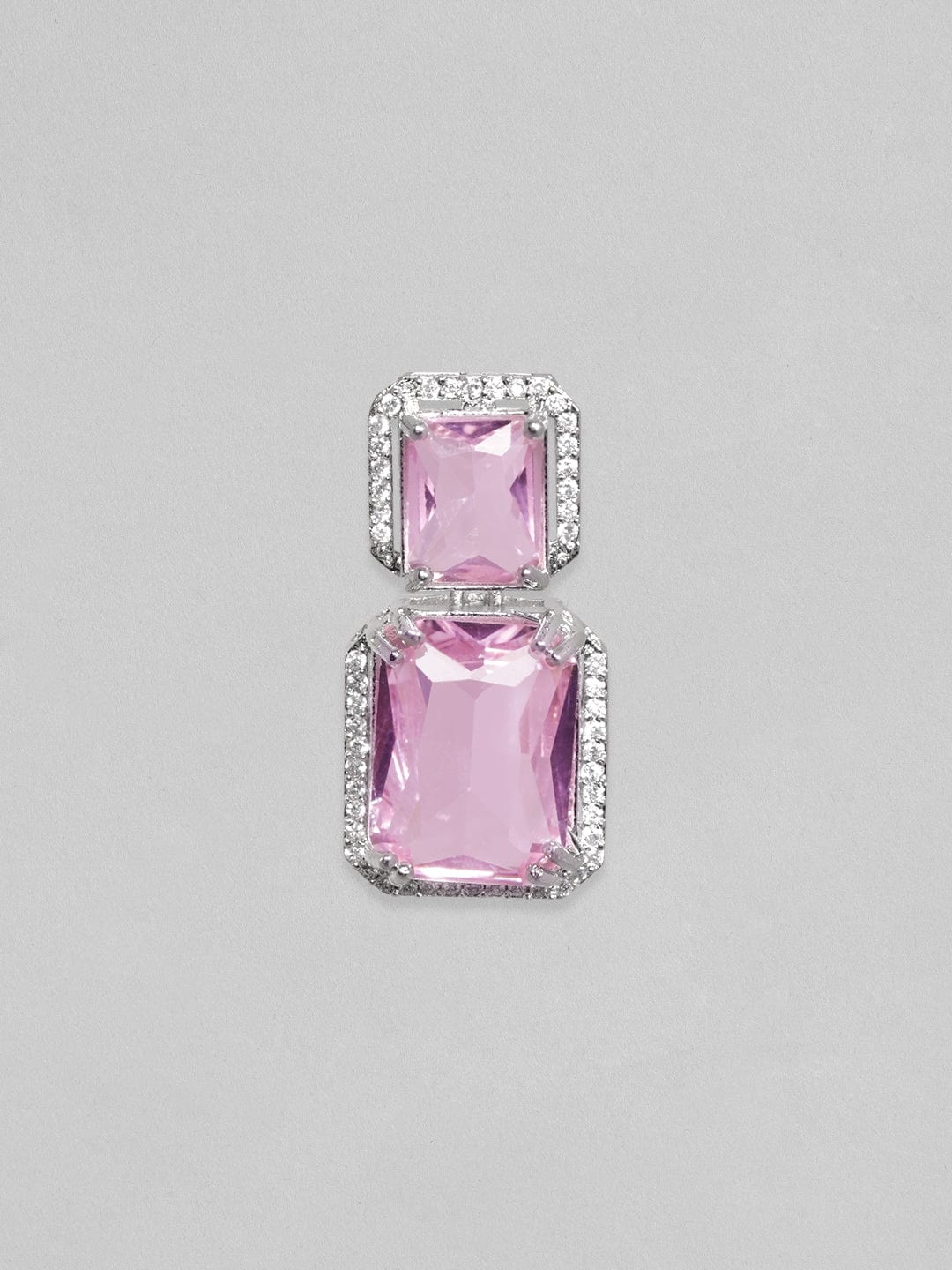 Rubans Rhodium Plated Premium white & Pink Saphire solitaire Zircons Dangle Earring. Earrings