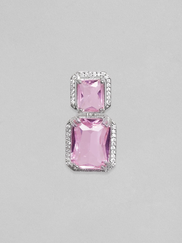 Rubans Rhodium Plated Premium white & Pink Saphire solitaire Zircons Dangle Earring. Earrings