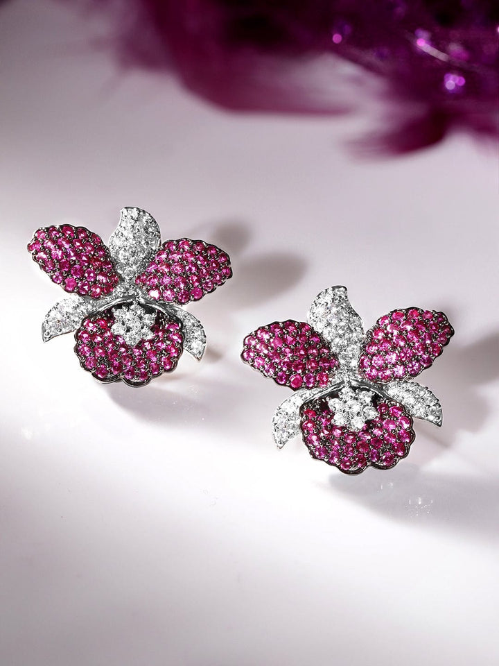 Rubans Rhodium Plated Premium White & Ruby Zircons Stud Earring Earrings