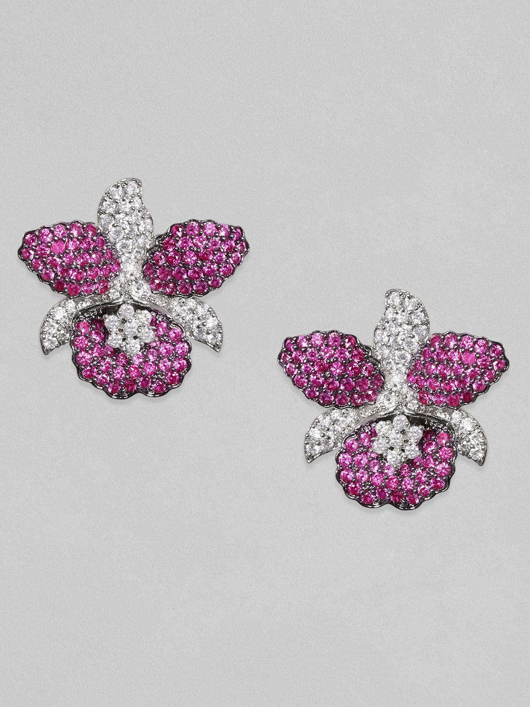 Rubans Rhodium Plated Premium White & Ruby Zircons Stud Earring Earrings