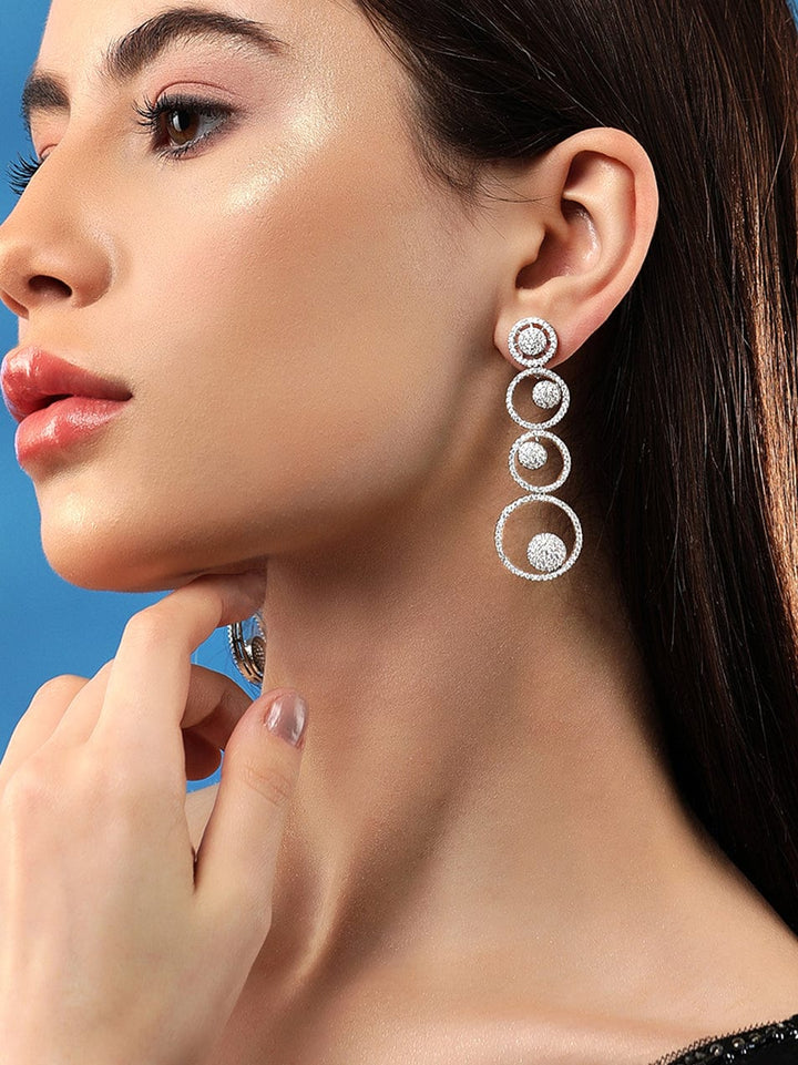 Rubans Rhodium-Plated Premium Zircons Studded Statement Dangle Earrings. Earrings