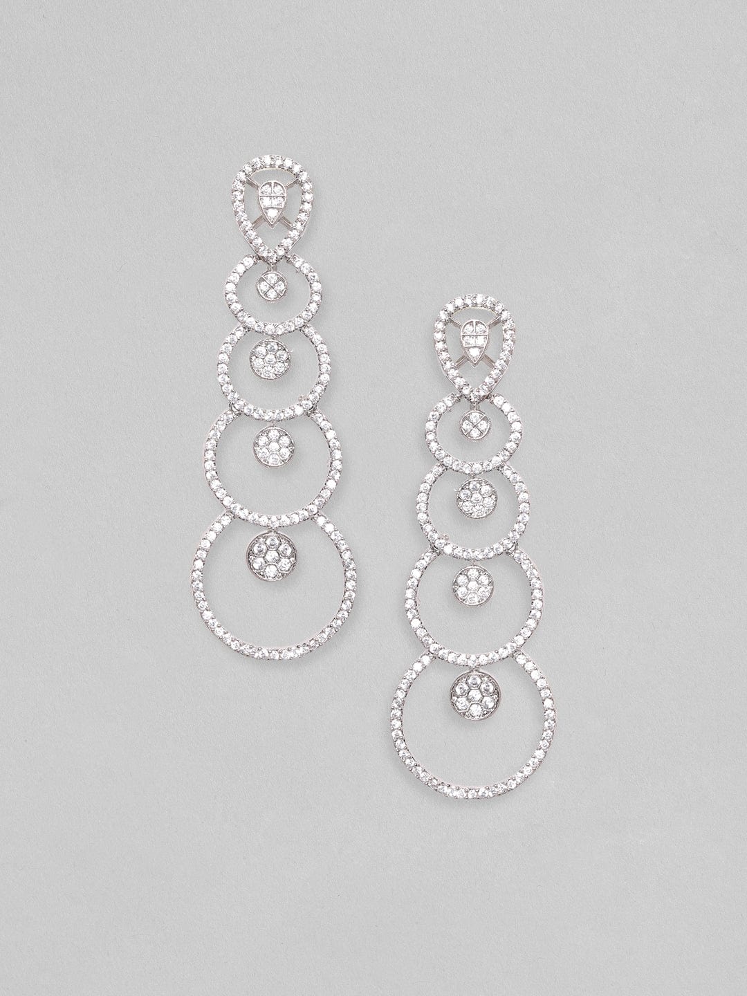 Rubans Rhodium-Plated Premium Zircons Studded Statement Dangle Earrings. Earrings