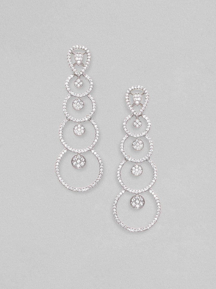 Rubans Rhodium-Plated Premium Zircons Studded Statement Dangle Earrings. Earrings