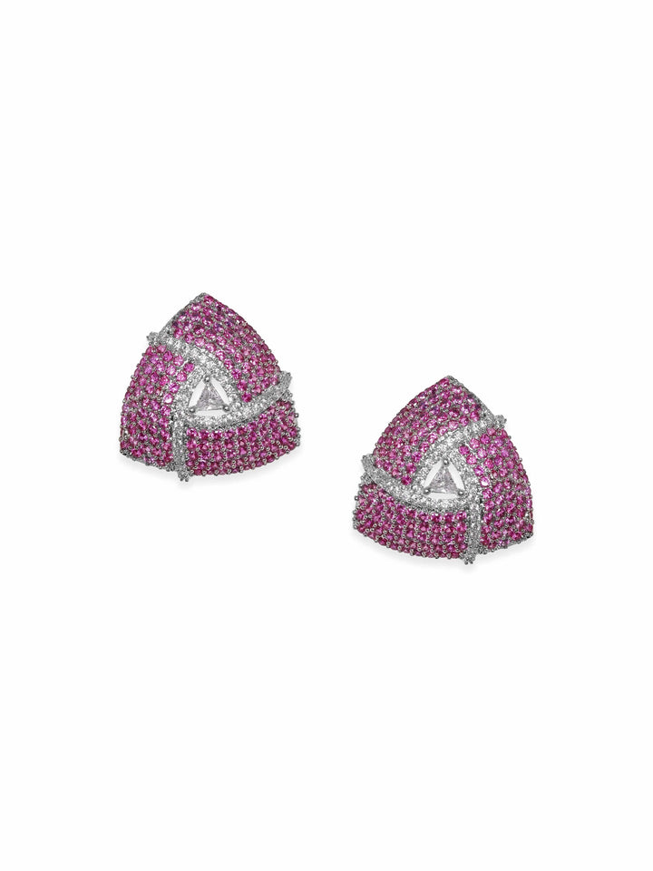 Rubans Rhodium plated Ruby Pink Pave Zirconia Stud Earrings Earrings