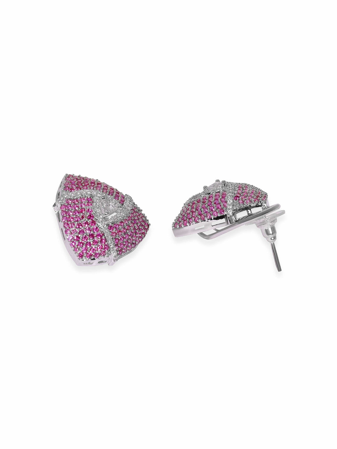 Rubans Rhodium plated Ruby Pink Pave Zirconia Stud Earrings Earrings