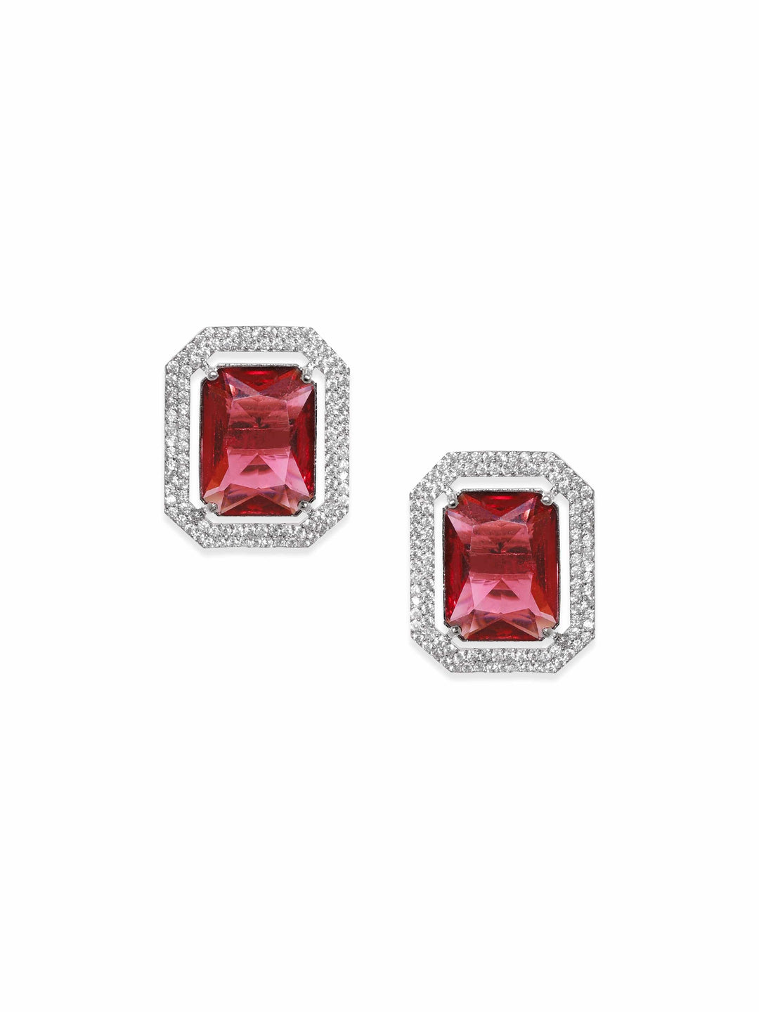 Rubans Rhodium plated Ruby Red Zirconia Stud Earrings Earrings