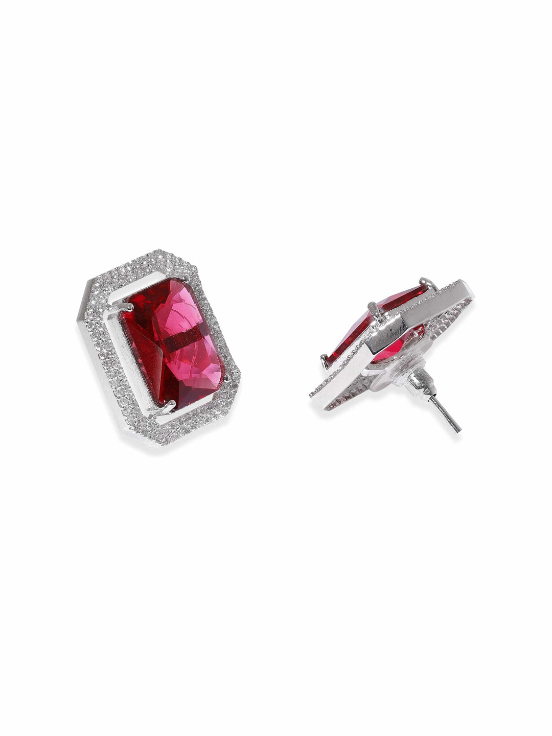 Rubans Rhodium plated Ruby Red Zirconia Stud Earrings Earrings