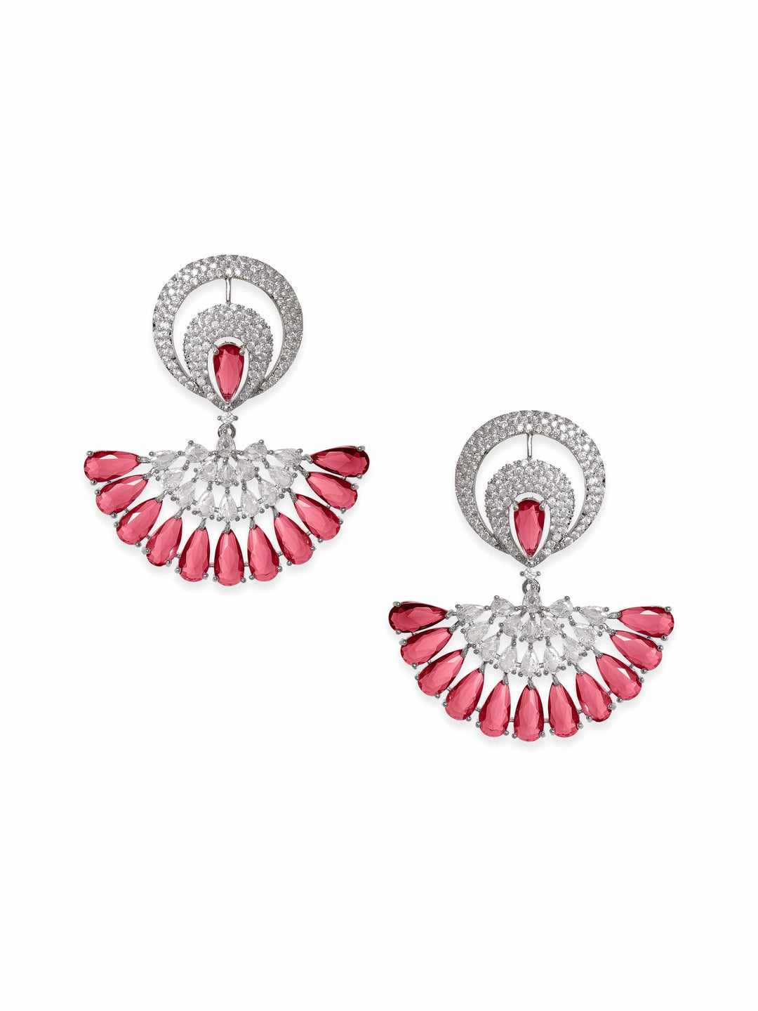 Rubans Rhodium Plated Ruby red Zirconia Studded Chic Dangle Earrings Earrings