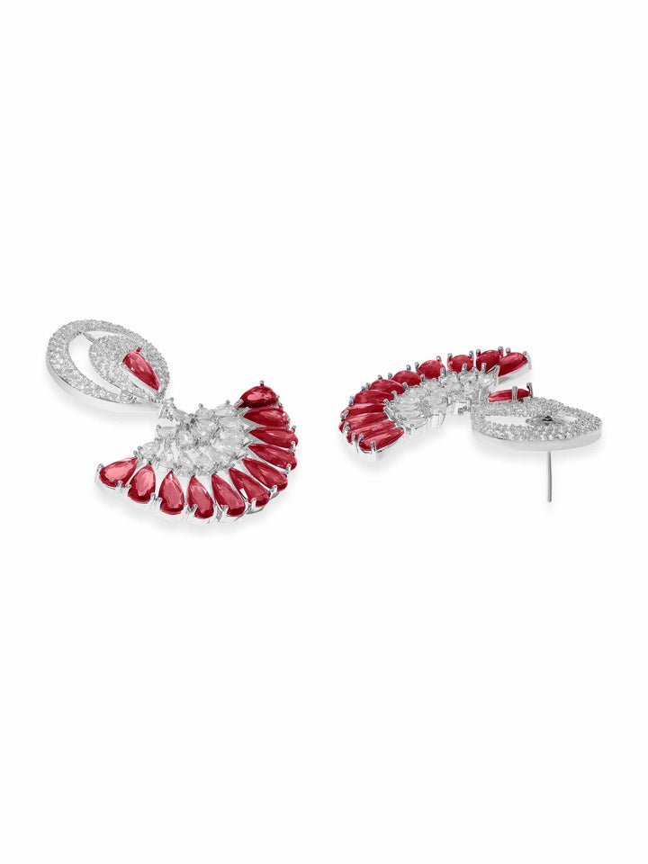 Rubans Rhodium Plated Ruby red Zirconia Studded Chic Dangle Earrings Earrings