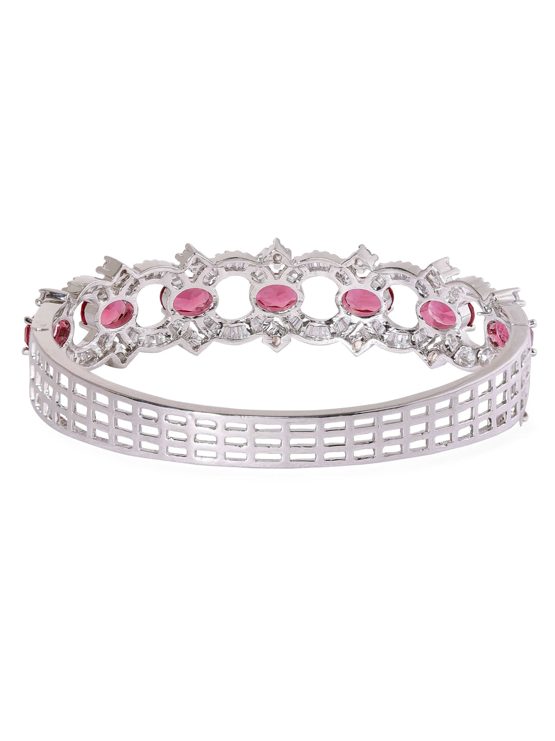 Rubans Rhodium Plated Ruby Red Zirconia studded Contemporary Band Bracelet Bangles & Bracelets