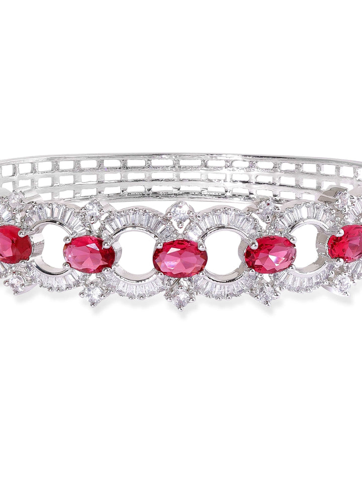 Rubans Rhodium Plated Ruby Red Zirconia studded Contemporary Band Bracelet Bangles & Bracelets