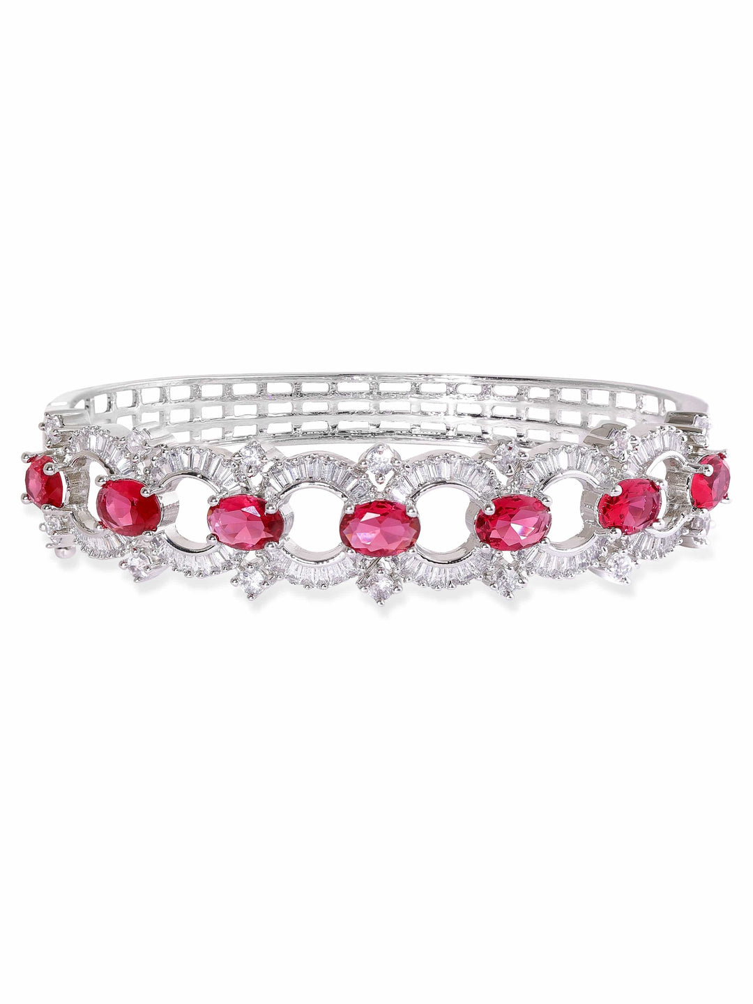 Rubans Rhodium Plated Ruby Red Zirconia studded Contemporary Band Bracelet Bangles & Bracelets