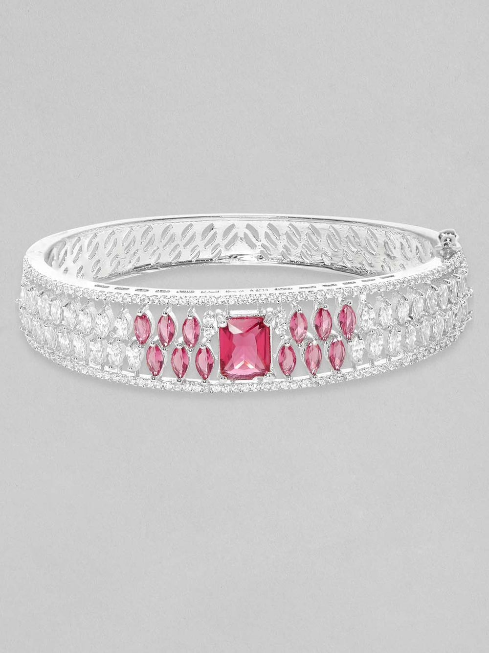 Rubans Rhodium Plated Ruby Red Zirconia Studded Statement Party Wear Bracelet Bracelets