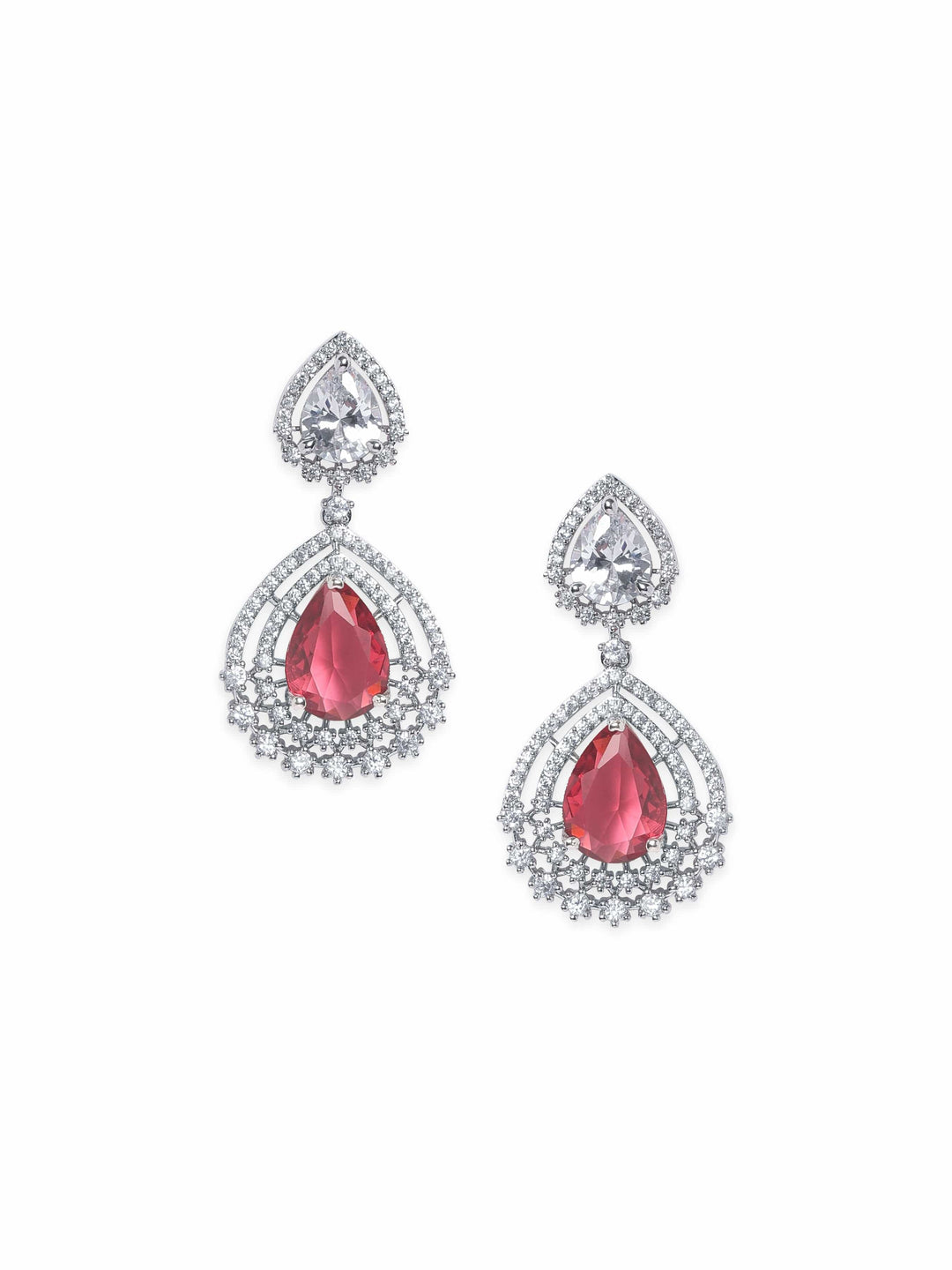 Rubans Rhodium Plated Ruby Red Zirconia Tear drop Chic Earring Earrings