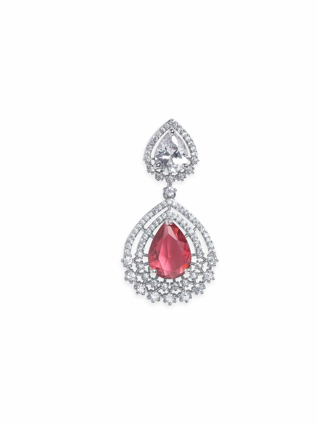 Rubans Rhodium Plated Ruby Red Zirconia Tear drop Chic Earring Earrings