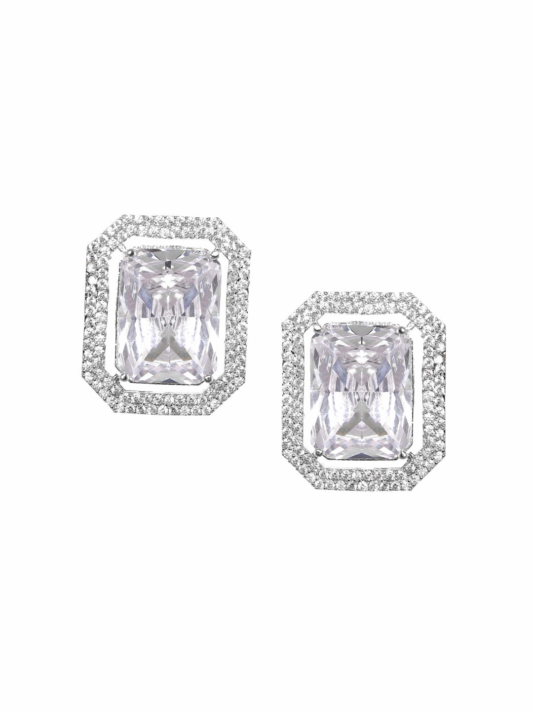 Rubans Rhodium Plated White Zirconia Stud Earrings Earrings