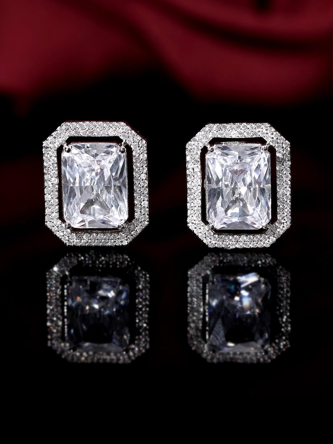 Rubans Rhodium Plated White Zirconia Stud Earrings Earrings