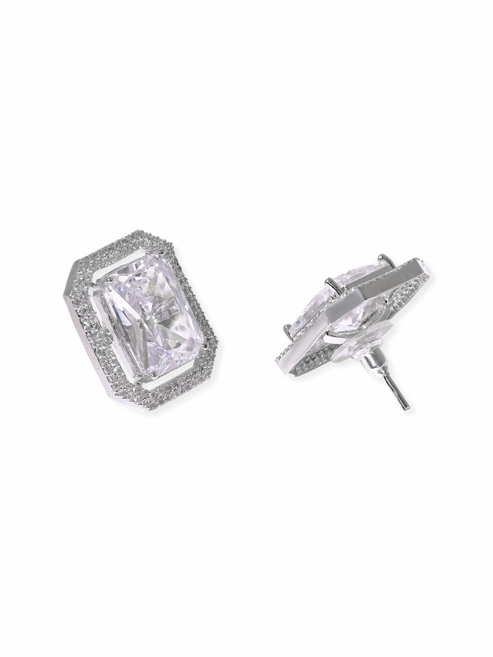 Rubans Rhodium Plated White Zirconia Stud Earrings Earrings