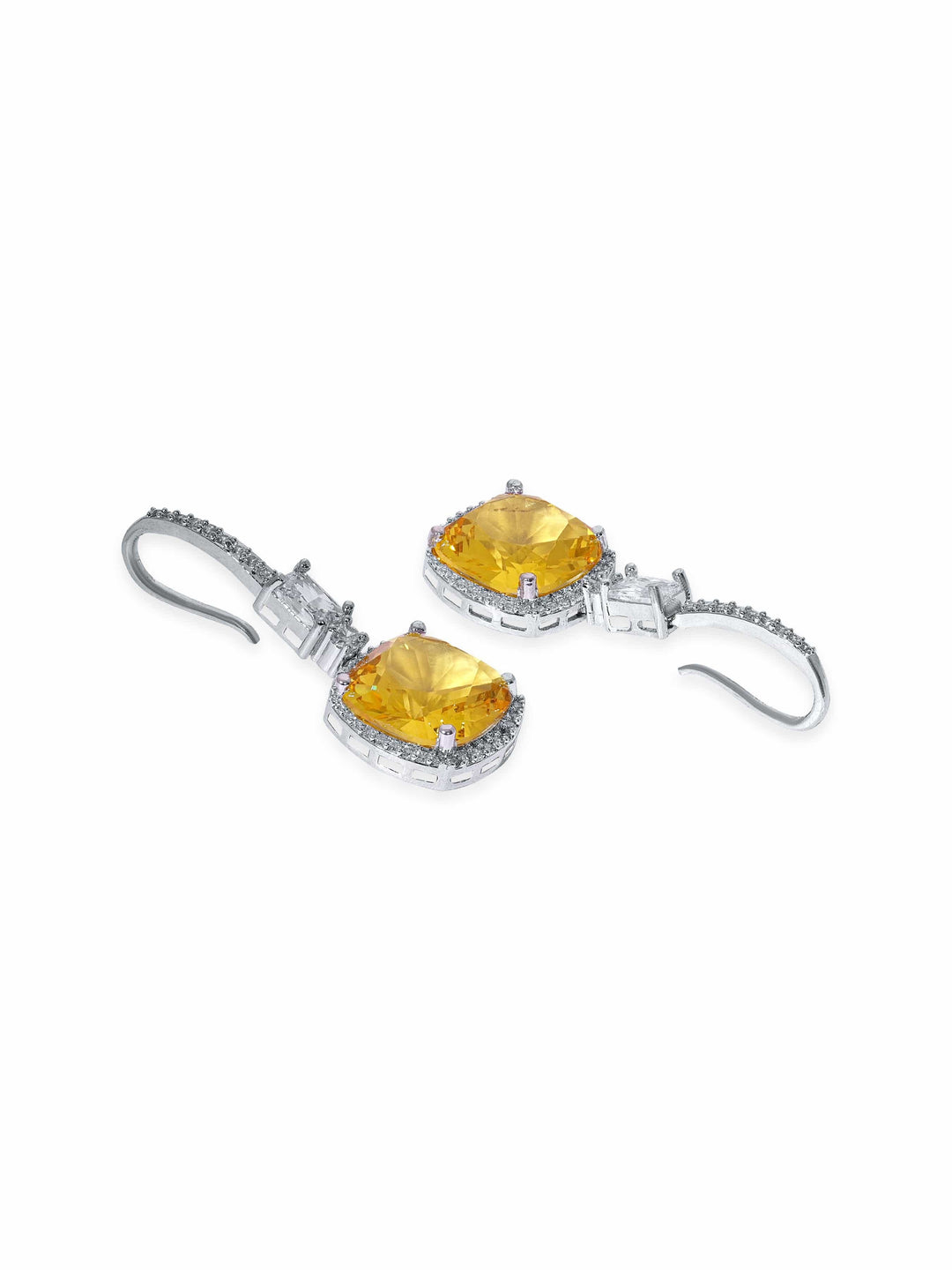 Rubans Rhodium Plated Yellow Sapphire  Zirconia Cushion Cut Classy Drop Earring Earrings