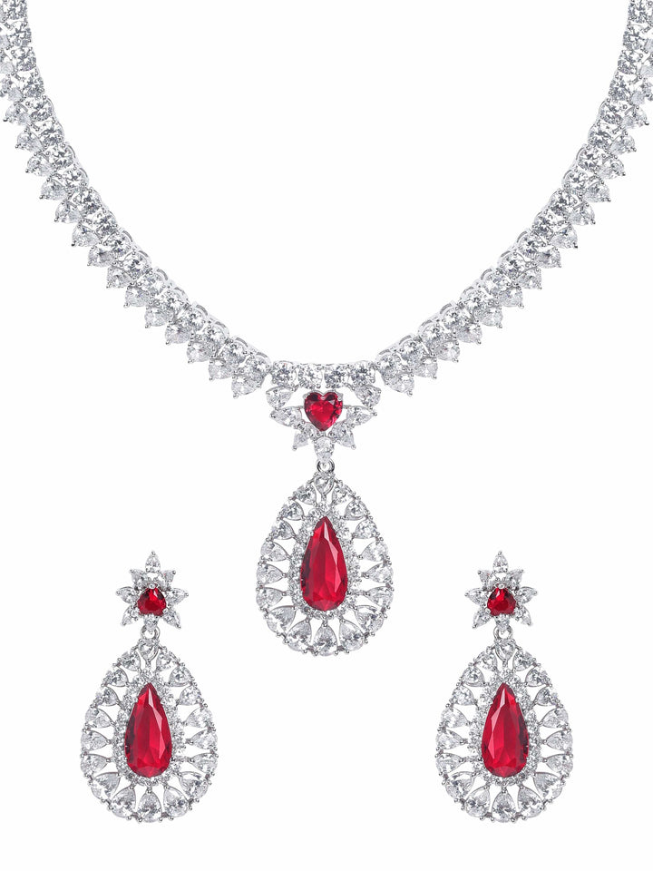 Rubans Rhodium Plated Yellow Sapphire Zirconia Sleek Necklace Set Jewellery Sets