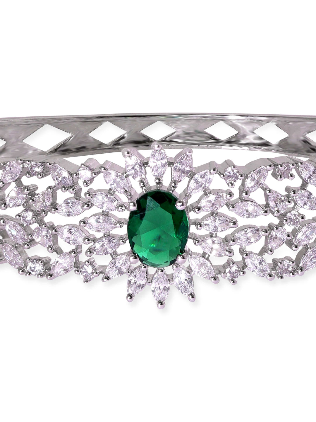 Rubans Rhodium Plated Zirconia and Emerald Studded Bracelet Bangles & Bracelets