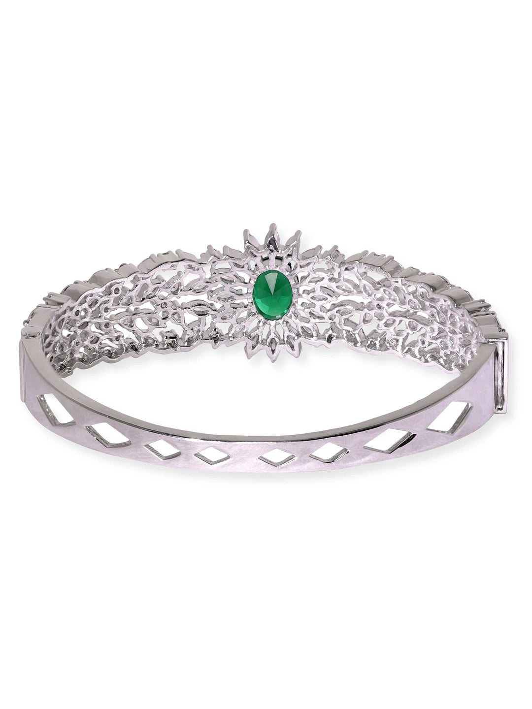 Rubans Rhodium Plated Zirconia and Emerald Studded Bracelet Bangles & Bracelets