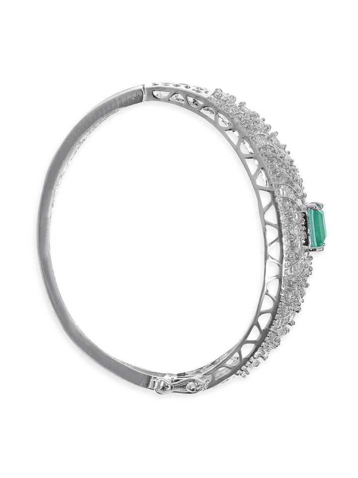 Rubans Rhodium Plated Zirconia and Pastel Green Studded Bracelet Bangles & Bracelets