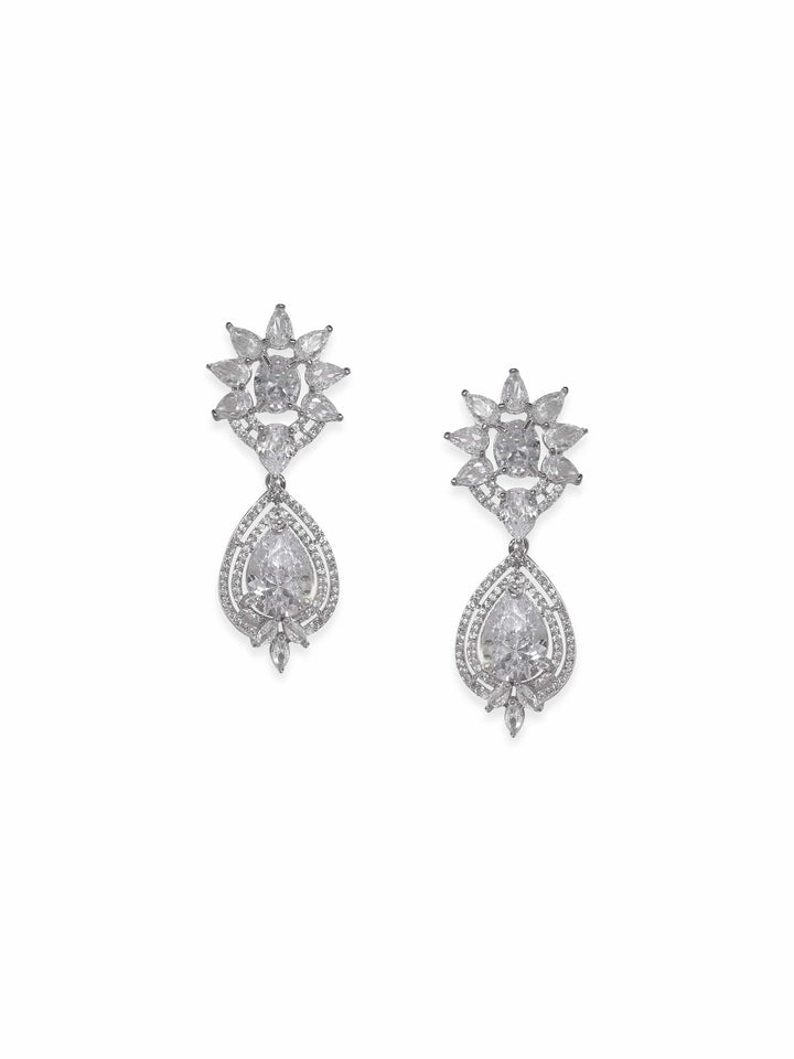 Rubans Rhodium Plated Zirconia Contemprory Dangle Earrings Earrings