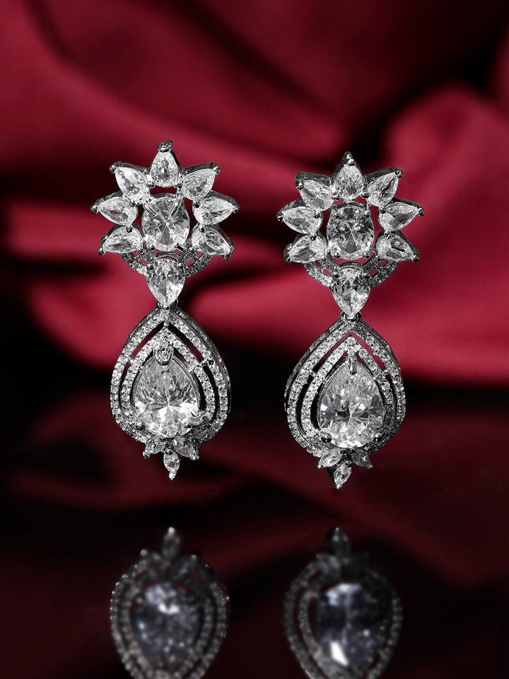 Rubans Rhodium Plated Zirconia Contemprory Dangle Earrings Earrings