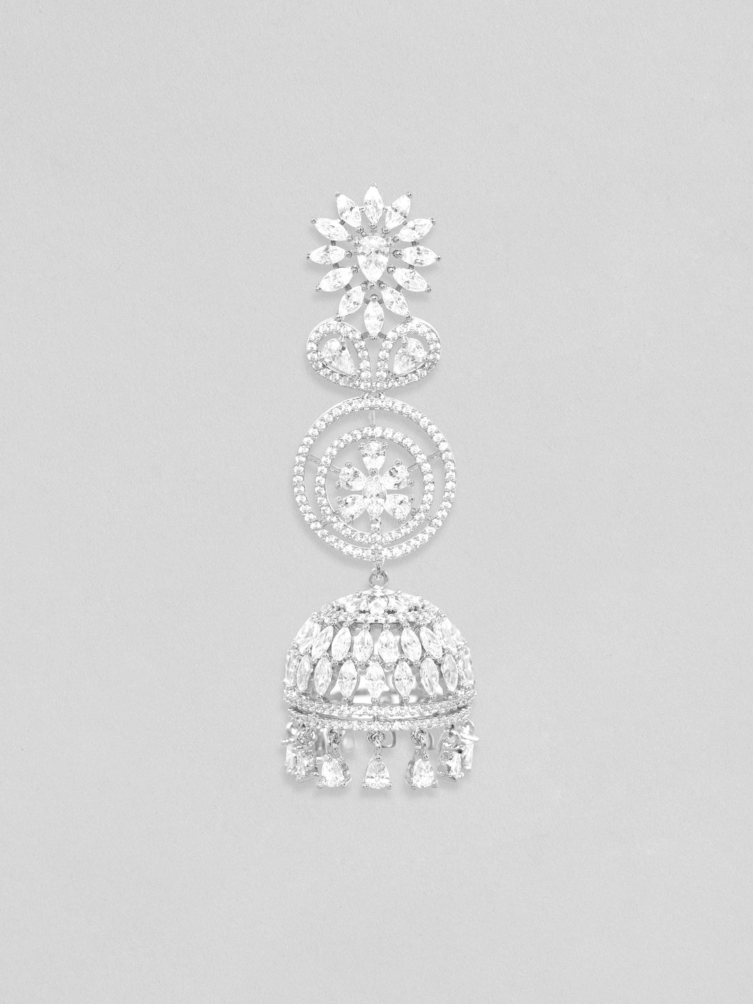 Rubans Rhodium Plated Zirconia Studded Jhumka Earrings Earrings