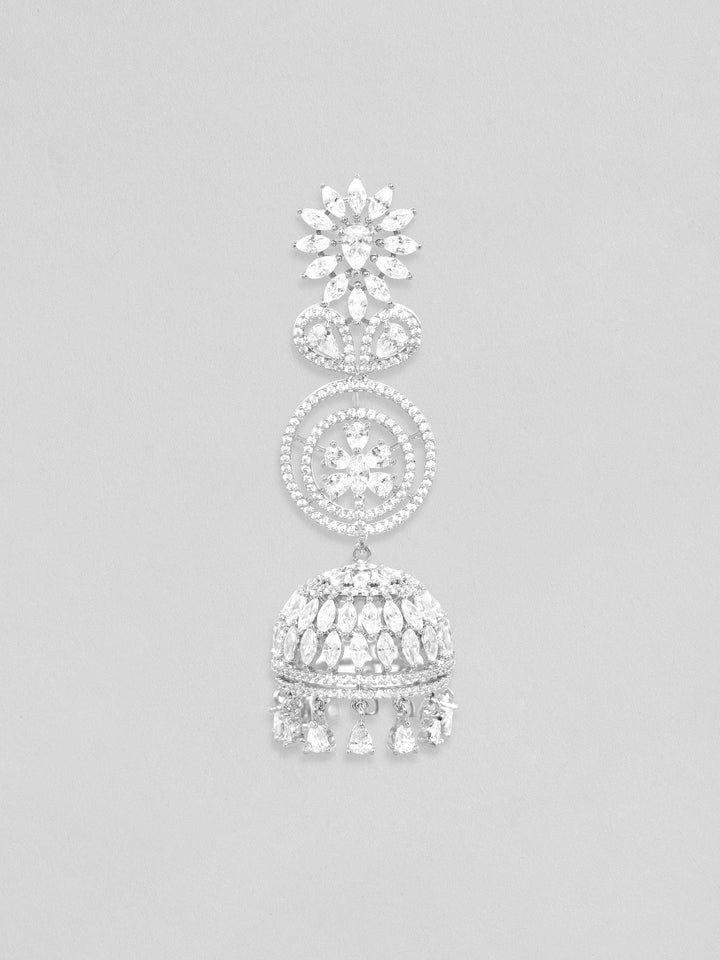 Rubans Rhodium Plated Zirconia Studded Jhumka Earrings Earrings