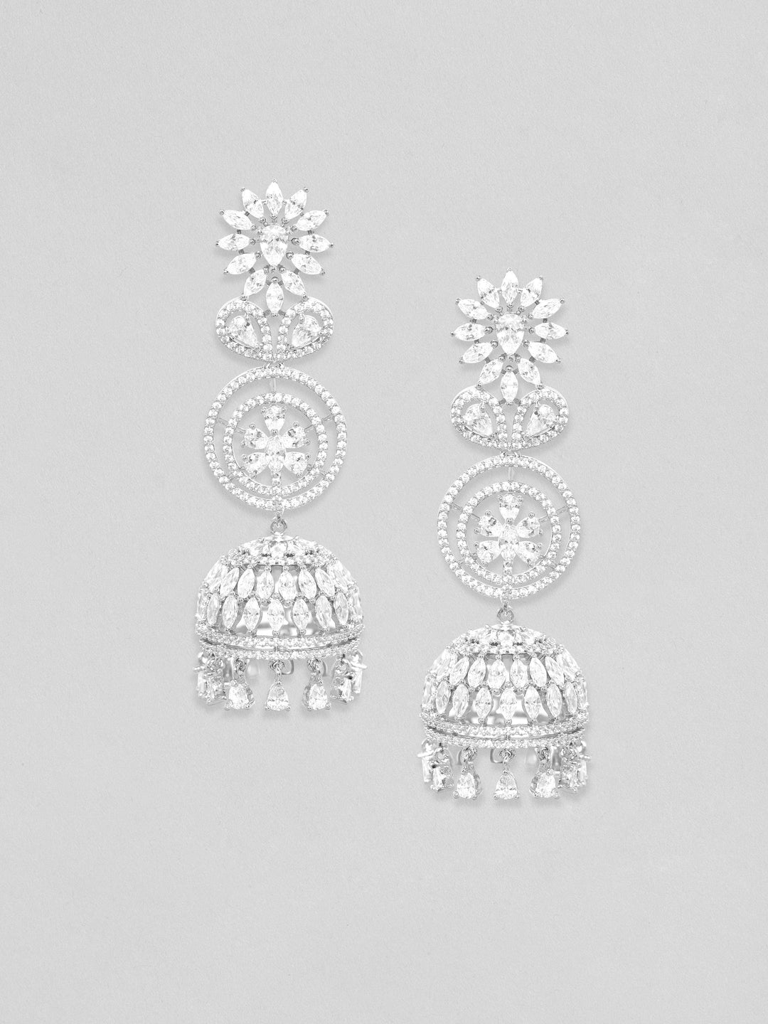 Rubans Rhodium Plated Zirconia Studded Jhumka Earrings Earrings