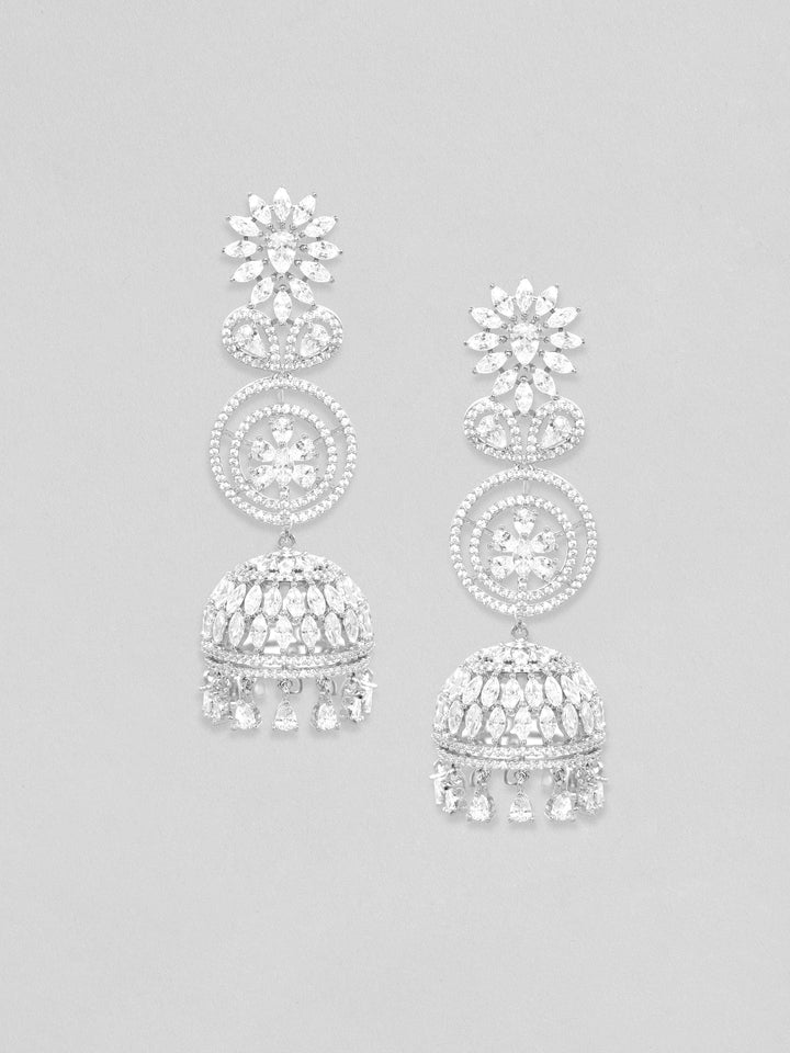 Rubans Rhodium Plated Zirconia Studded Jhumka Earrings Earrings