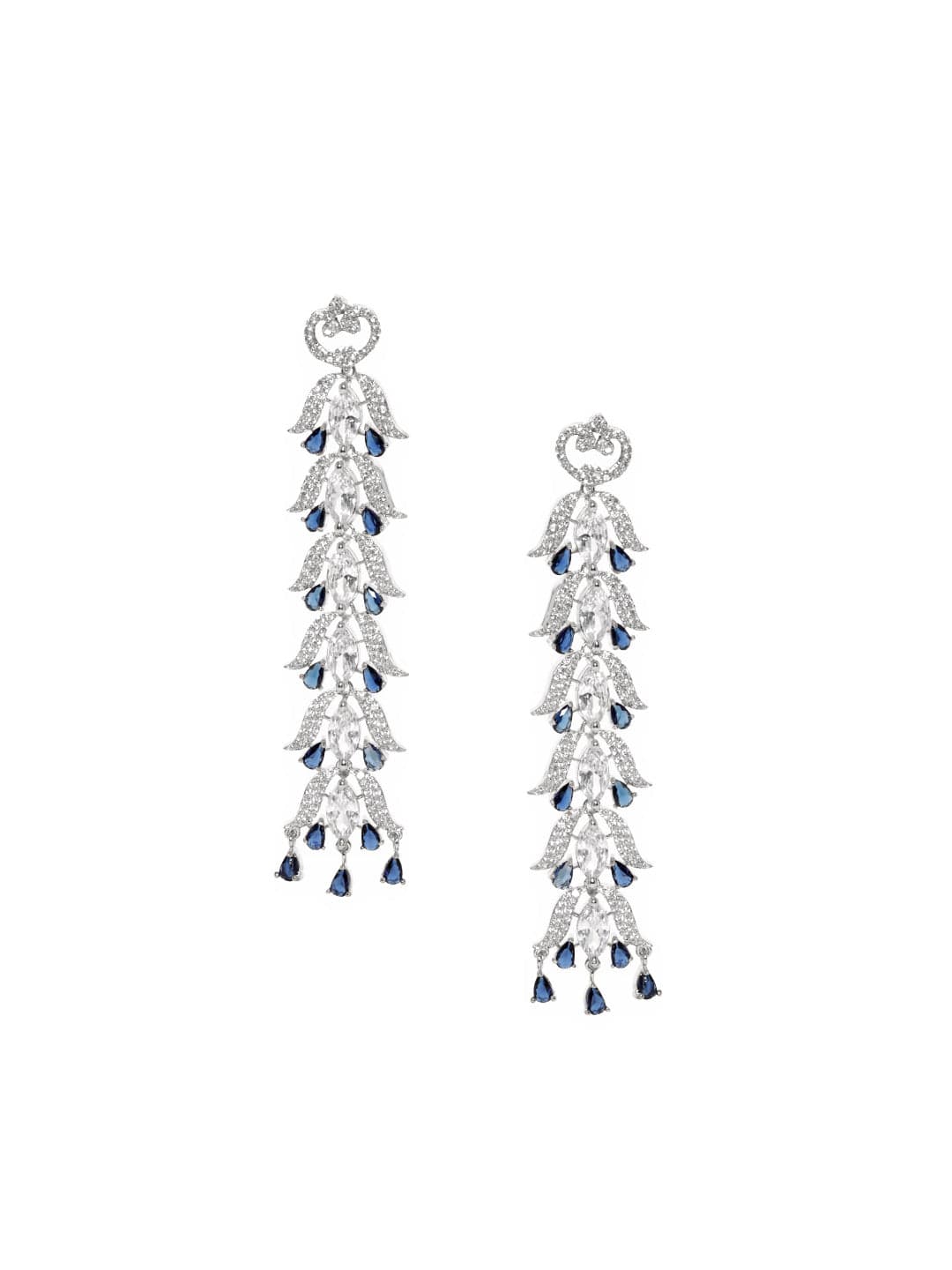 Rubans Rhodium Plated Zirconia Studded Stainless Steel Teardrop Shaped Drop Earrings Earrings