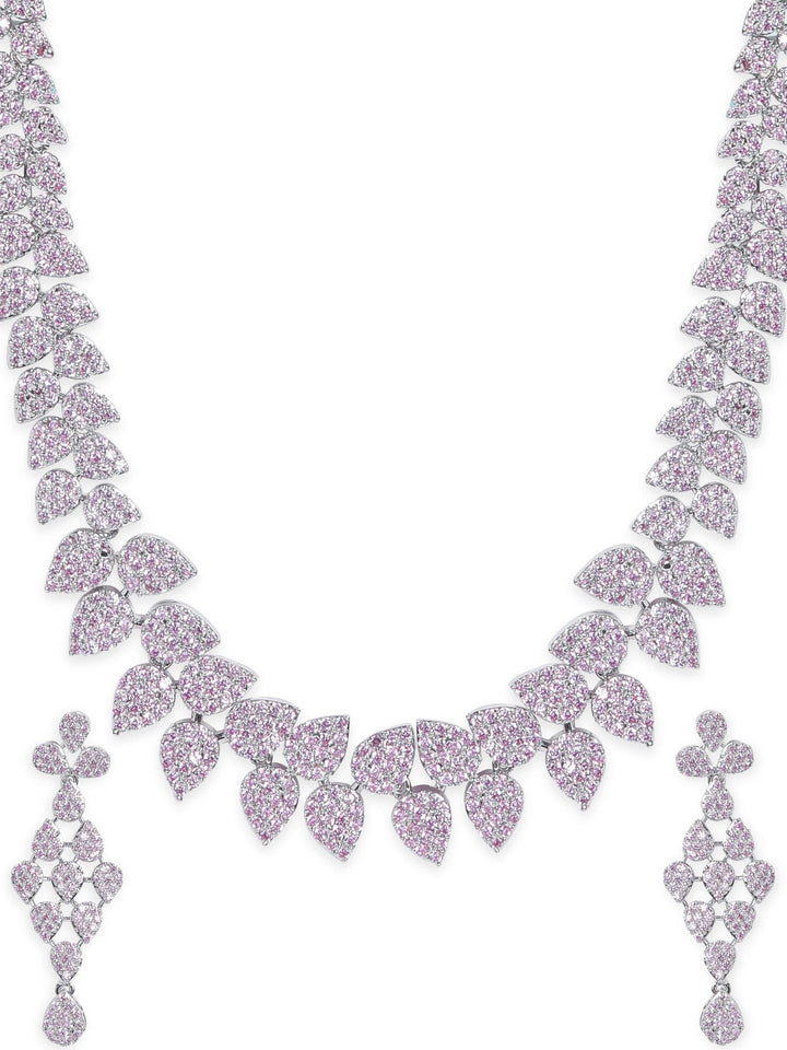 Rubans Rhodium plated Zirconia studded Statement Drop Detail Choker Necklace Set Jewellery Sets