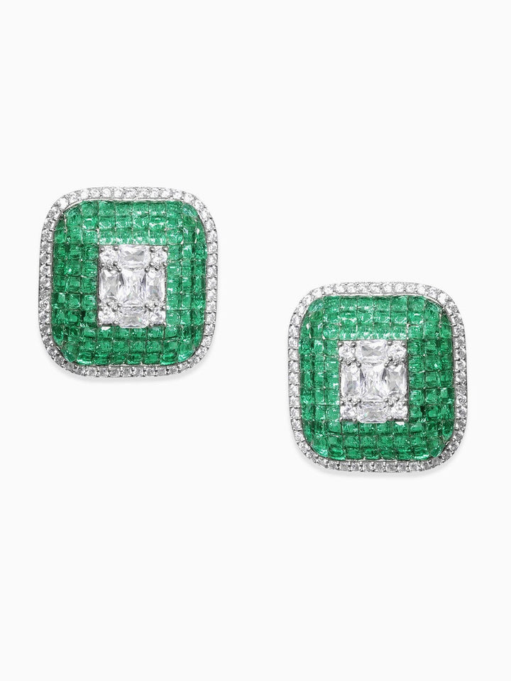 Rubans Rhodium Silver-Toned Contemporary Studs Earrings Earrings