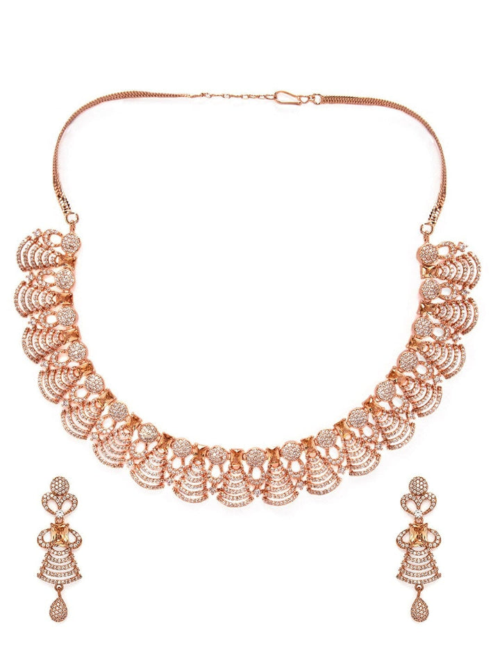 Rubans Rose Gold Plated Appealing CZ Studded Contemporary Necklace Set Necklace Set