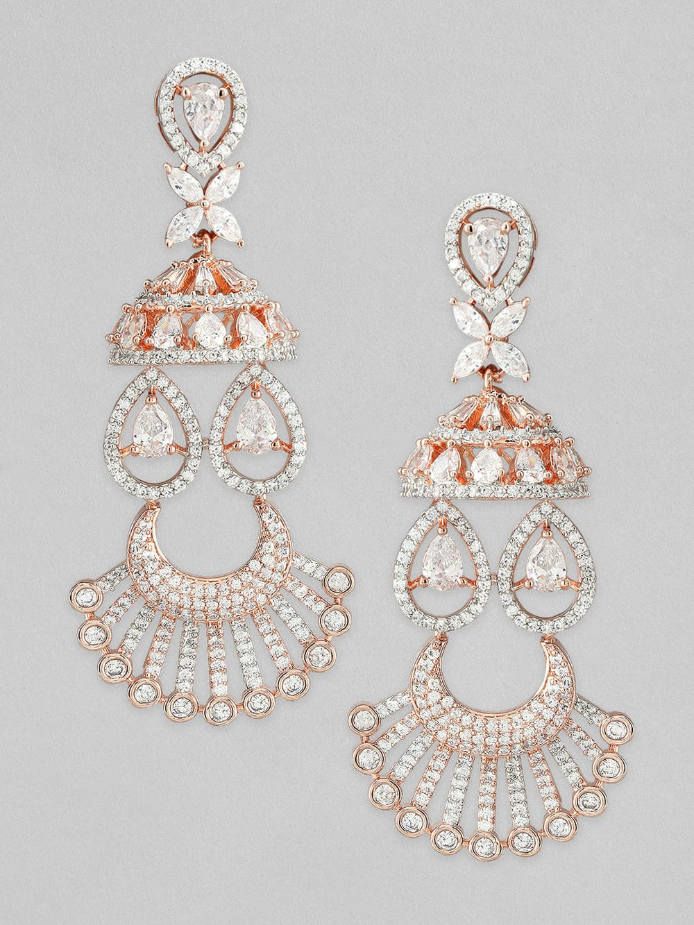 Rubans Rose Gold Plated Drop Earrings With Studded American Stones Earrings