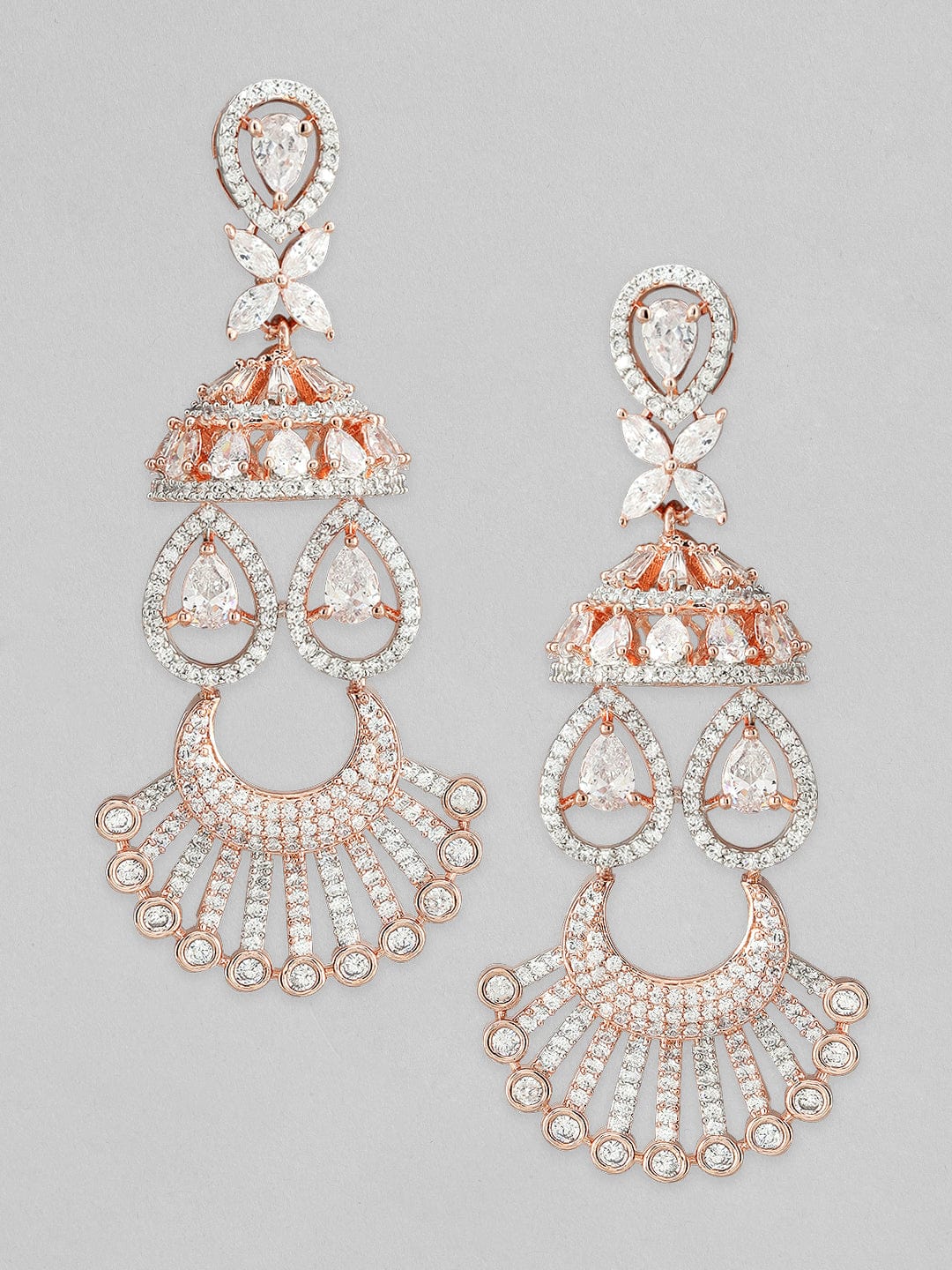 Rubans Rose Gold Plated Drop Earrings With Studded American Stones Earrings