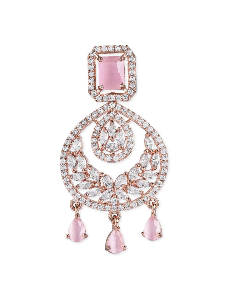 Rubans Rose Gold Plated Handcrafted AD Studded Pink Color Chandbali Earrings. Earrings