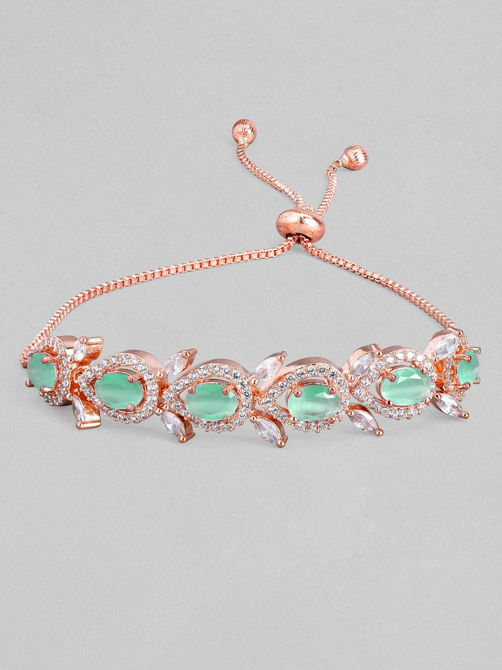 Rubans Rose Gold Plated Handcrafted Sea Green AD Studded  Bracelet Bracelets