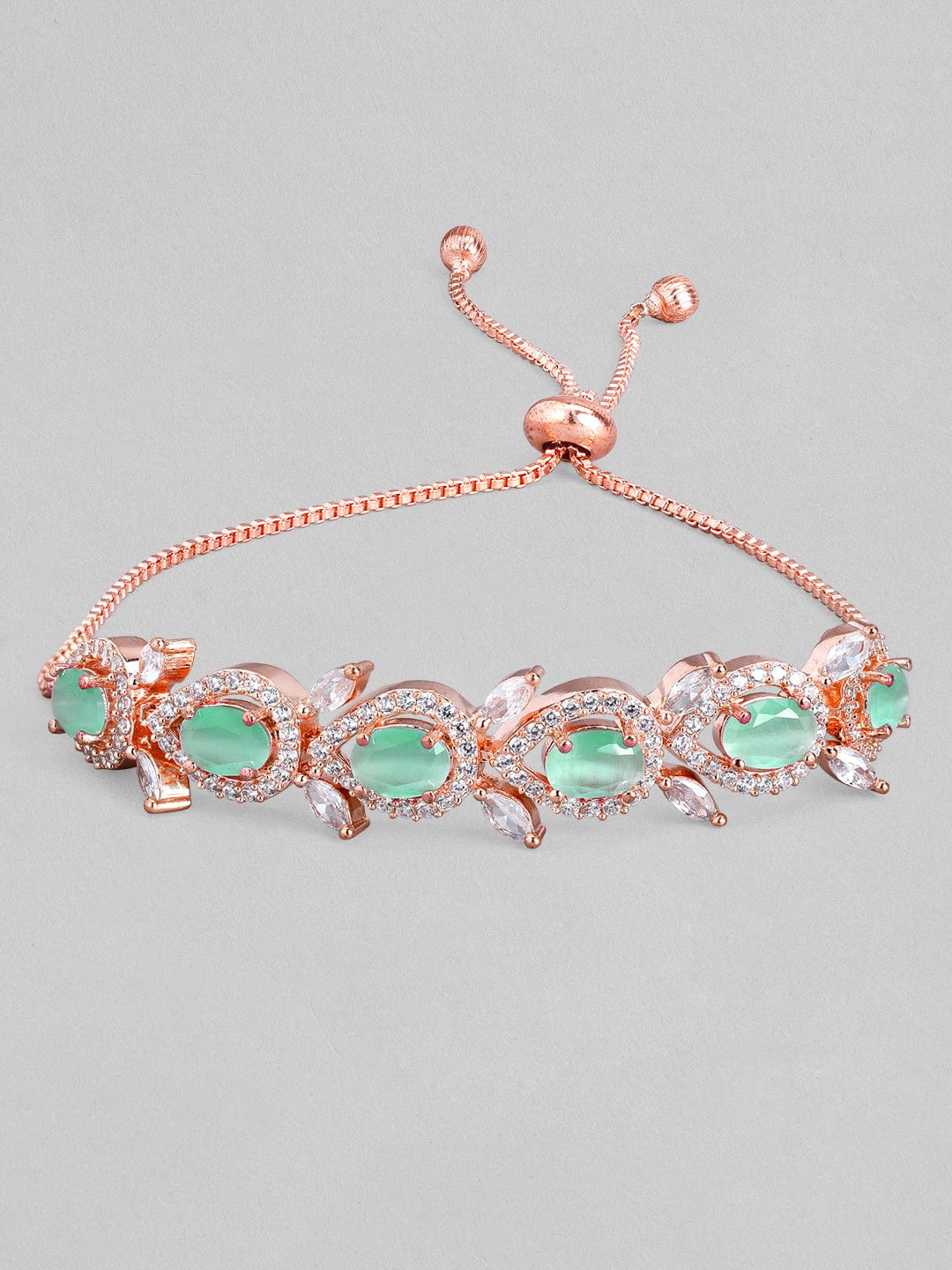 Rubans Rose Gold Plated Handcrafted Sea Green AD Studded  Bracelet Bracelets