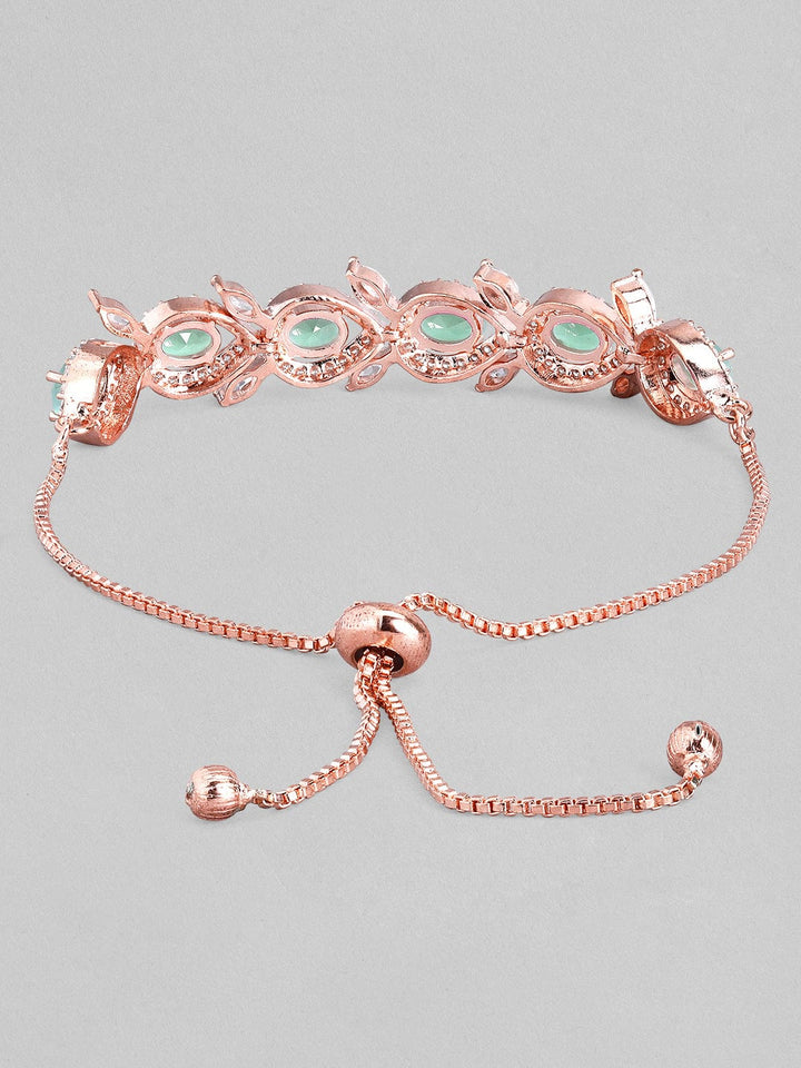 Rubans Rose Gold Plated Handcrafted Sea Green AD Studded  Bracelet Bracelets