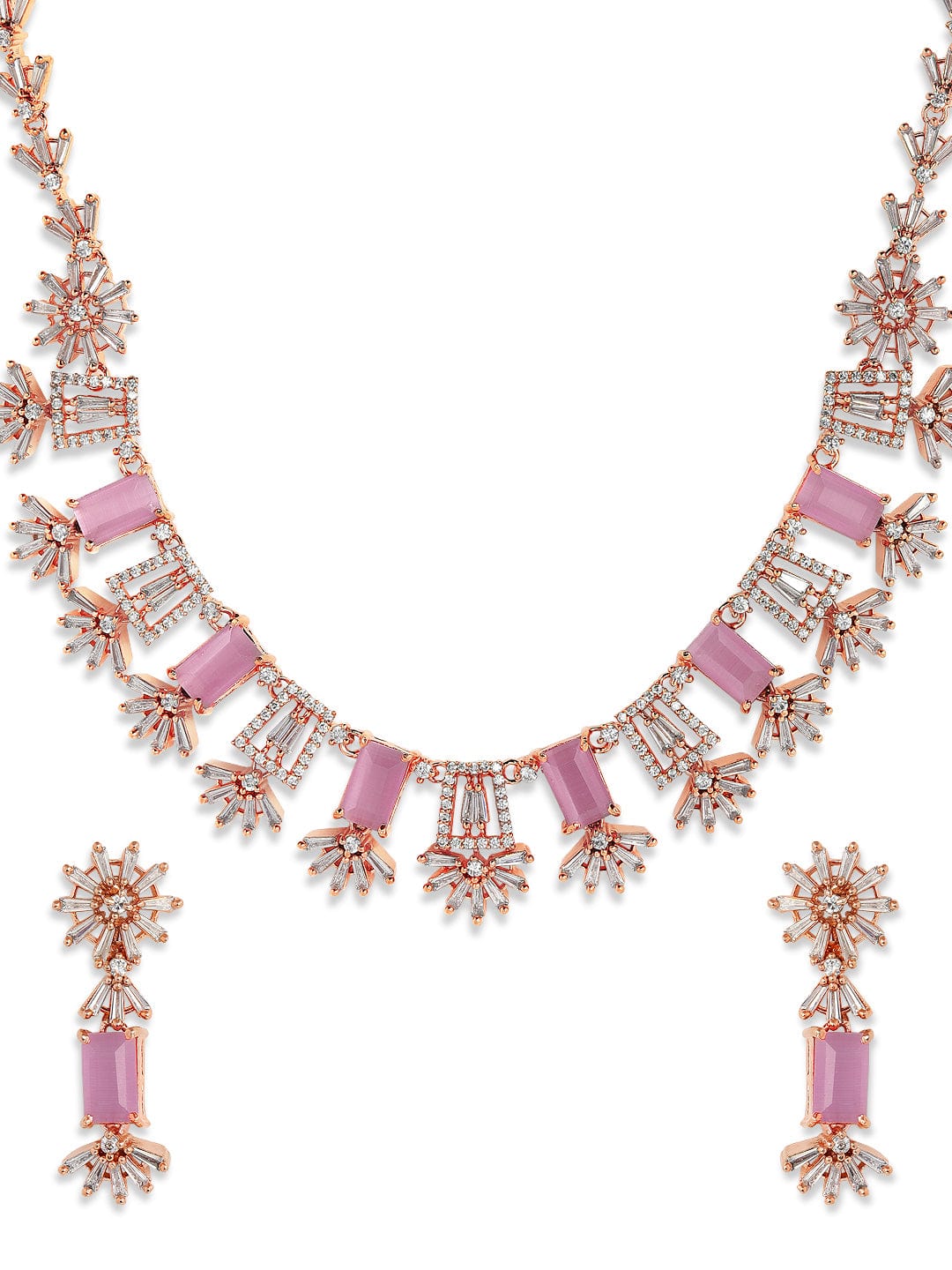 Rubans Rose Gold Plated Handcrafted Zircon Stone Studded Floral Necklace Set Necklace Set