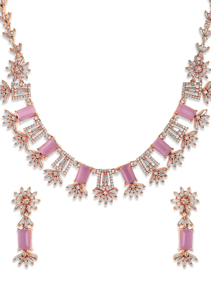 Rubans Rose Gold Plated Handcrafted Zircon Stone Studded Floral Necklace Set Necklace Set