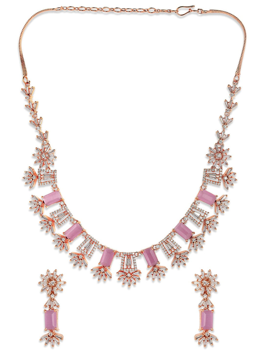 Rubans Rose Gold Plated Handcrafted Zircon Stone Studded Floral Necklace Set Necklace Set