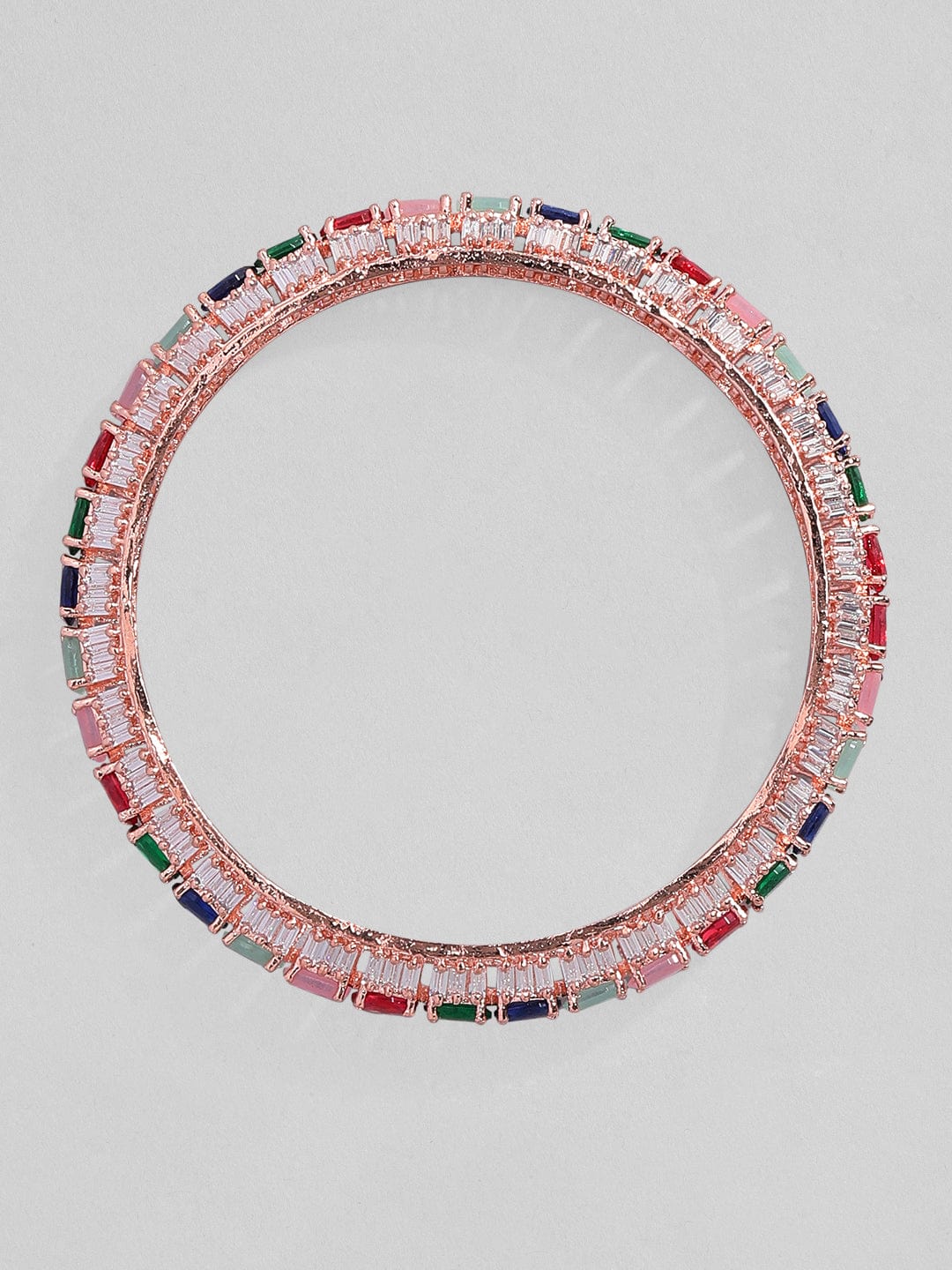 Rubans Rose Gold Plated Multicolor Stone Studded Zirconia Stone Set of 2 Bangles. Bangles & Bracelets